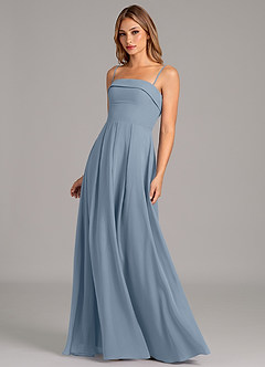 Azazie Lucienne Vestidos de damas de honor Vestido de Azul Polvoriento de Gasa de Corte en A Convertible con Sin tirantes image6