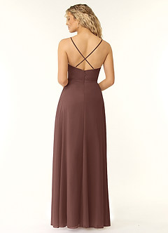 Azazie Naeem Bridesmaid Dresses Espresso A-Line V-Neck Ruffle Chiffon Dress image2