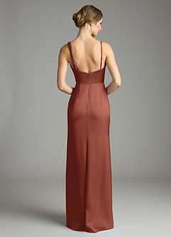 Azazie Samara Robes de demoiselle d'honneur Robe Sirène en Satin extensible Plissée Auburn image2