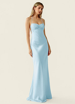 Valerianaire Sky Blue Beading Satin Vacation Dress