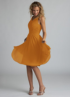 Azazie Grace Bridesmaid Dresses Butterscotch A-Line Pleated Chiffon Dress image3