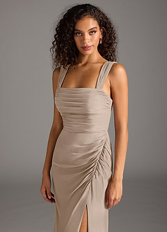 Azazie Jesaphine Bridesmaid Dresses Taupe Sheath Bow Chiffon Dress image7