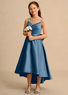 Azazie Sweets Girl vestidos de niña de las flores Vestido de Bermudas de Satin Mate de Corte En A con Plisado image1