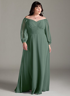 Azazie Rubina Bridesmaid Dresses Eucalyptus A-Line Long Sleeve Chiffon Dress image8