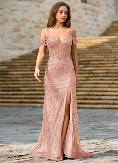 Zinanam Rose Poudré Robe de bal trapèze à fleurs 3D image5