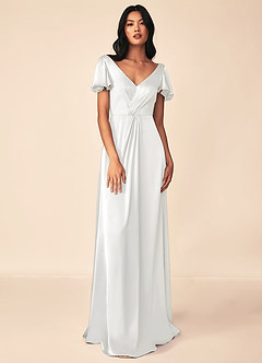 Azazie Soren Bridesmaid Dresses White A-Line Pleated Stretch Satin Dress image1