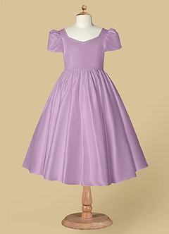 Azazie Juno vestidos de niña de las flores Vestido de Glicinia de Satin Mate de Corte En A con Escote de Corazón image6