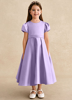 Azazie Princess Flower Girl Dresses Lilac A-Line Pleated Matte Satin Dress image5