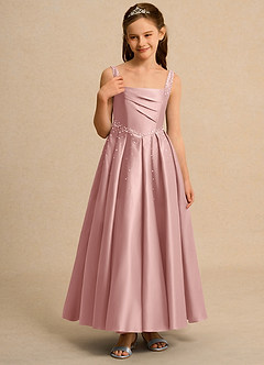 Azazie Mochi Girls Formal vestidos de niña de las flores Vestido de Oro Rosa de Satin Mate de Corte Princesa con Plisado image5