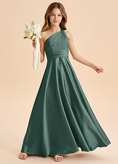 Azazie Charlize Junior Linia A Pofałdowany Satyna elastyczna Długość podłogi Młodsza druhna Sukienka image1