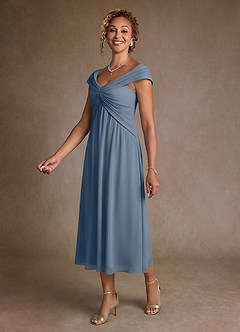 Azazie Mirta Mother of the Bride Dresses Twilight A-Line Pleated Floral Burnout Dress image4