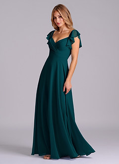 Azazie Leilani Bridesmaid Dresses Pine A-Line Pleated Chiffon Dress image4