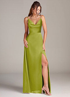 Azazie Sarella Bridesmaid Dresses Lemongrass A-Line Pleated Stretch Satin Dress image3