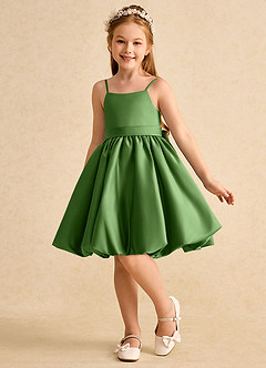 Azazie Davine Flower Girl Dresses Basil A-Line Spaghetti Strap Matte Satin Dress image5