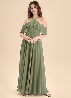 Azazie Tessabelle Junior Vestido de Pistacho de Gasa de Corte En A con Vestidos sin tirantes image1