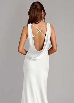 Azazie Cheryl Bridesmaid Dresses White Mermaid Stretch Satin Dress image2