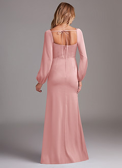 Azazie Charissa Bridesmaid Dresses Powder Pink Sheath Long Sleeve Stretch Satin Dress image8
