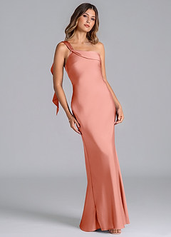 Azazie Driea Brudtärnklänningar Klä av Sjöjungfru i Stretch Satin Ena axeln Korall image1