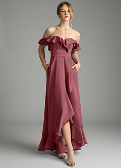 Azazie Lyra Bridesmaid Dresses Desert Rose A-Line Off the Shoulder Stretch Satin Convertible Dress image6