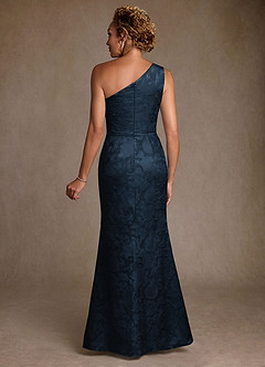 Azazie Joylin Mother of the Bride Dresses Dark Navy Trumpet One Shoulder Floral Burnout Dress image2