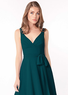 Azazie Diana Final Sale Pine A-Line Pleated Chiffon Dress image5