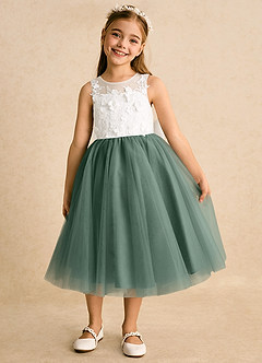 Azazie Lina Flower Girl Dresses Ivory Eucalyptus Ball-Gown Lace Dress image5