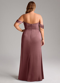 Azazie Saige Bridesmaid Dresses Vintage Mauve Sheath Off the Shoulder Stretch Satin Dress image12