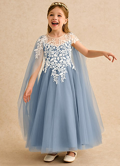 Azazie Dandelion Flower Girl Dresses Dusty Blue Ball-Gown Lace Dress image1