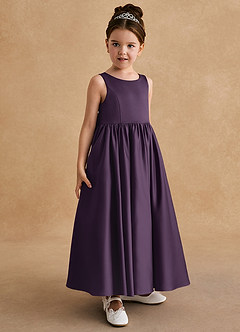 Azazie Bettie Flower Girl Dresses Plum A-Line Bow Matte Satin Dress image4