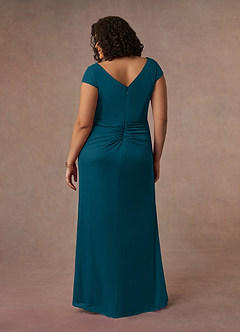 Azazie Roya Mother of the Bride Dresses Ink Blue Mermaid V-Neck Pleated Mesh Dress image10