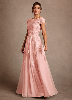 Azazie Jalinda vestidos de madre de la novia Vestido de Rosetón de Gasa de Corte en A con Encaje image4