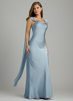 Azazie Kelsey Kleider zum Anprobieren zu Hause Meerjungfrau-Linie Stretch-Satin Kleid Staubblau image3