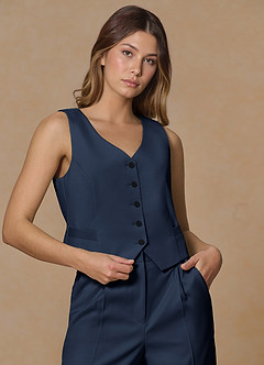 front Rowan Dark Navy Refined Weave Performance vest