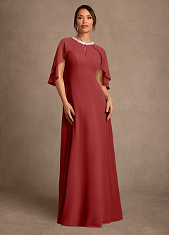 Azazie Winnifred 신부의 어머니 드레스 A라인 구슬 쉬폰 플로어 길이 드레스 image1