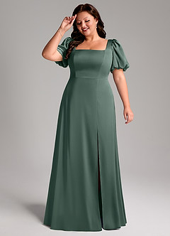 Azazie Fyona Vestidos de madrinha de casamento Vestido Musgo Marinho de Cetim elástico de Linha A com Plissado image11