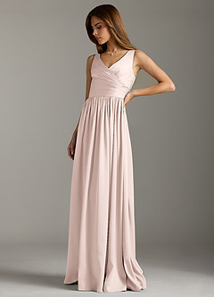 Azazie Keyla Bridesmaid Dresses Blushing Pink A-Line Pleated Stretch Satin Dress image6