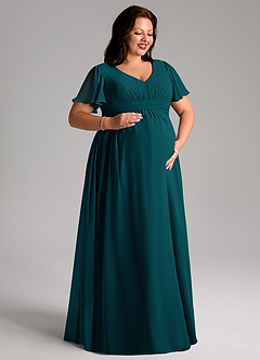 Azazie Verna vestidos de dama de honor de maternidad Vestido de Corte En A Cuello en V fruncido Hasta el suelo Gasa image10