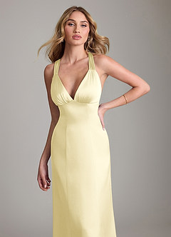 Azazie Cemion Brudtärnklänningar Klä av A-Linje i Stretch Satin Citronsorbet image6