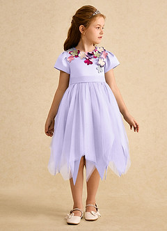Azazie Janna Flower Girl Dresses Lilac A-Line with Sleeves Matte Satin Dress image4