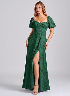 Azazie Mirian Bridesmaid Dresses Dark Green A-Line Sweetheart Neckline Floral Burnout Dress image4