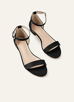 front Matching Color Matte Satin Single Strap Ankle Buckle Block Flat Sandals