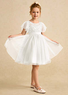 Azazie Queenie Flower Girl Dresses Ivory A-Line Lace Dress image5