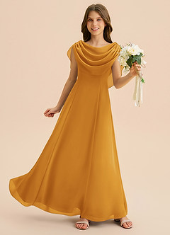 Azazie Lambie Junior Butterscotch A-Line Pleated Chiffon Dress image3