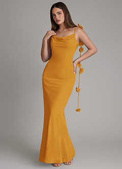 Azazie Kalico Bridesmaid Dresses Butterscotch Mermaid Pleated Chiffon Dress image6