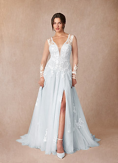 Azazie Ariya Wedding Dresses Misty Blue A-Line Lace Tulle Dress image1