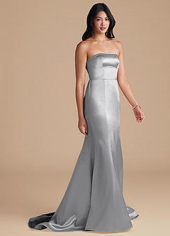 Azazie Aura Brautjungfernkleider Wandelbar Meerjungfrau-Linie Convertible Metallischer Satin Kleid Silber image9