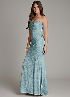 Azazie Electra Bridesmaid Dresses Light Blue Jacquard Mermaid Corset Floral Jacquard Dress image6