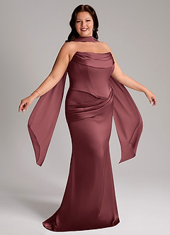 Azazie Sorrel Brudtärnklänningar Klänning av Sjöjungfru i Stretch Satin Axelbandslös Merlot Konvertibel image9