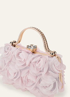 front 3D Floral Embellished Handbag with Rhinestone Top Handle