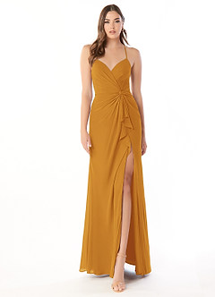 Azazie Aribella Brautjungfernkleider Etui Gestreift Chiffon Kleid Butterscotch image1